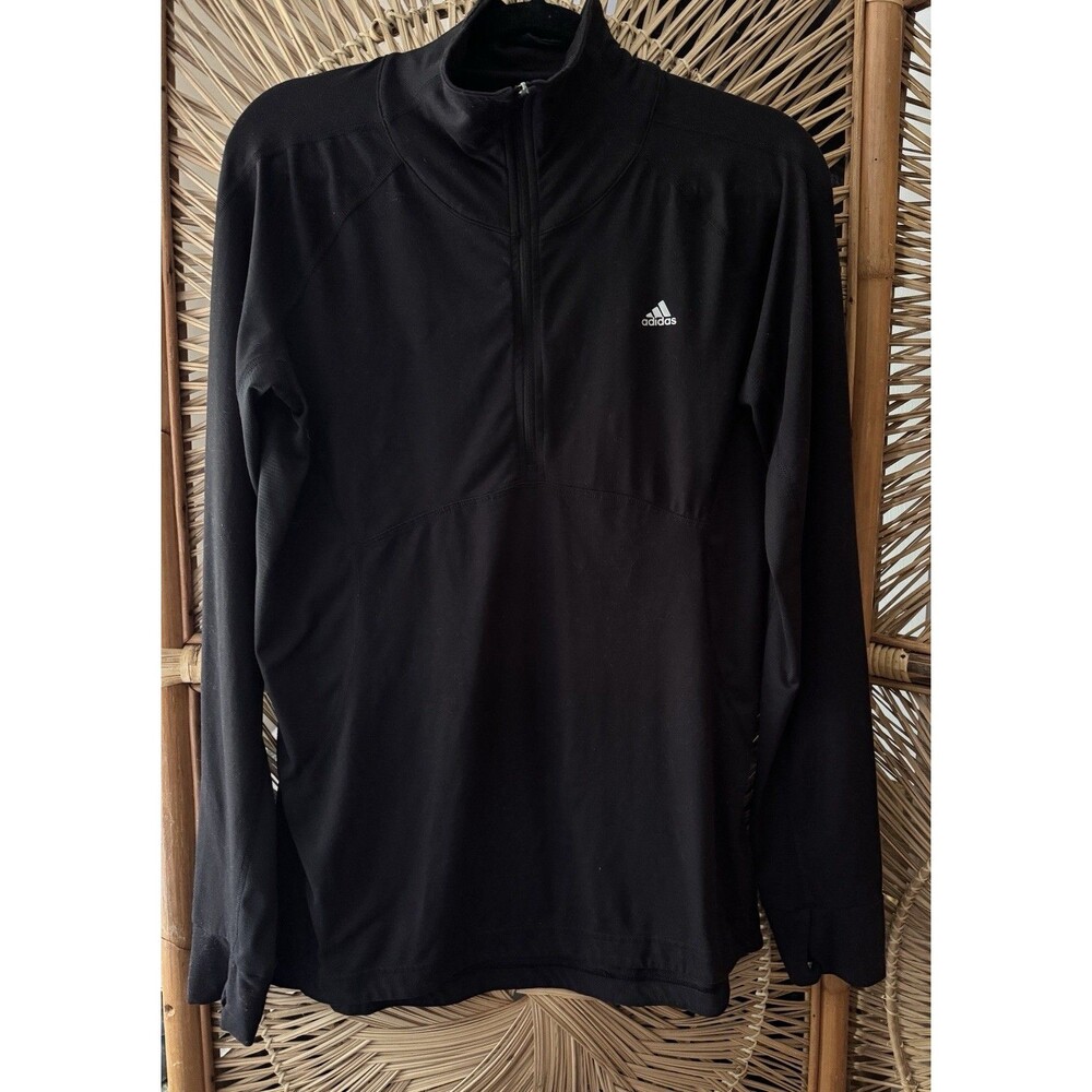 Adidas Climalite Black 1/4 Zip Pullover Women’s L (Fits 12–14) Thumbholes